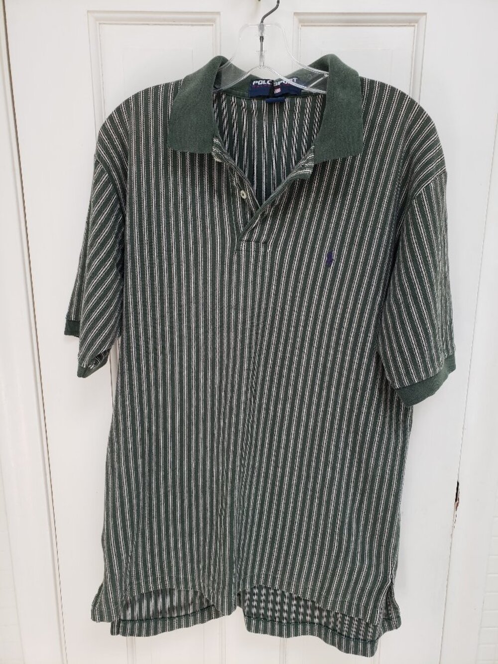 Polo Sport Ralph Lauren Polo Shirt Vintage 90s Vertical Striped L Green